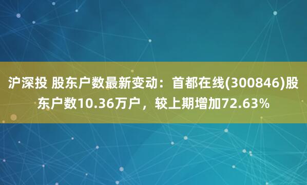 沪深投 股东户数最新变动：首都在线(300846)股东户数10.36万户，较上期增加72.63%