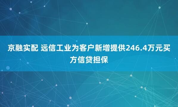 京融实配 远信工业为客户新增提供246.4万元买方信贷担保